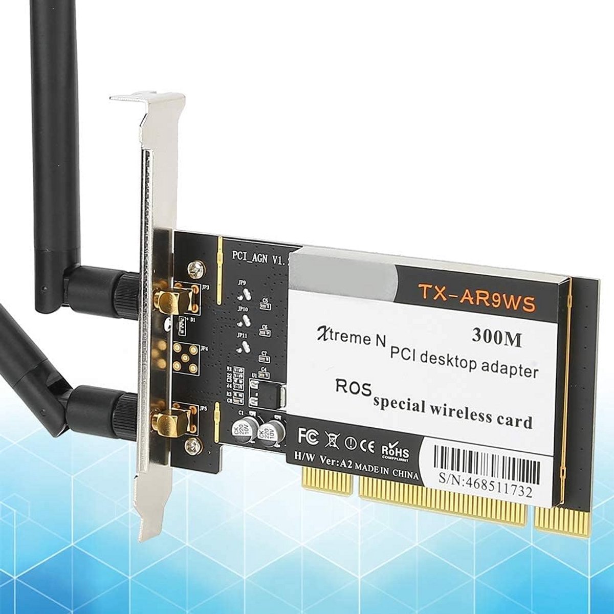 Draadloze PCI Wifi Netwerkkaart 300 Mbps met 2 Antennes