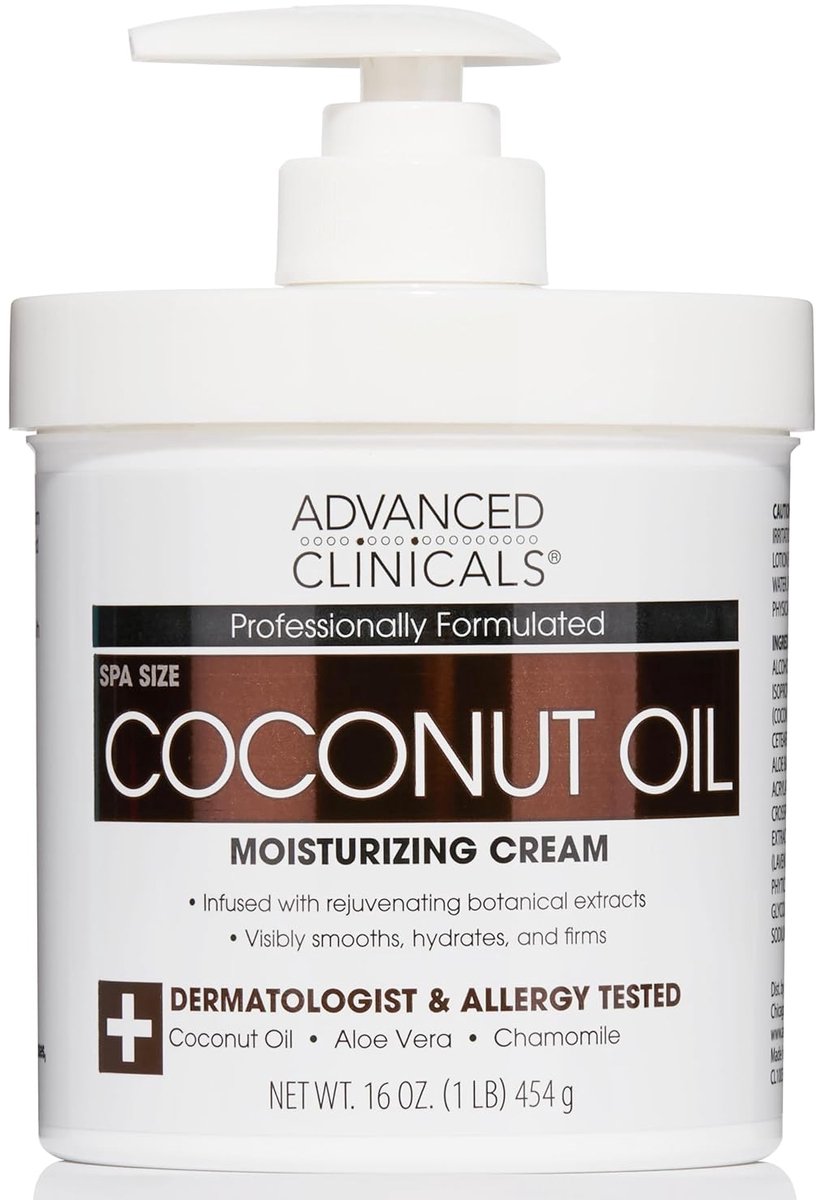 Advanced Clinicals - Coconut Oil Moisturizing Cream - Droge huid -  Vegan - vrij van parabenen - Spa Size - 454 g