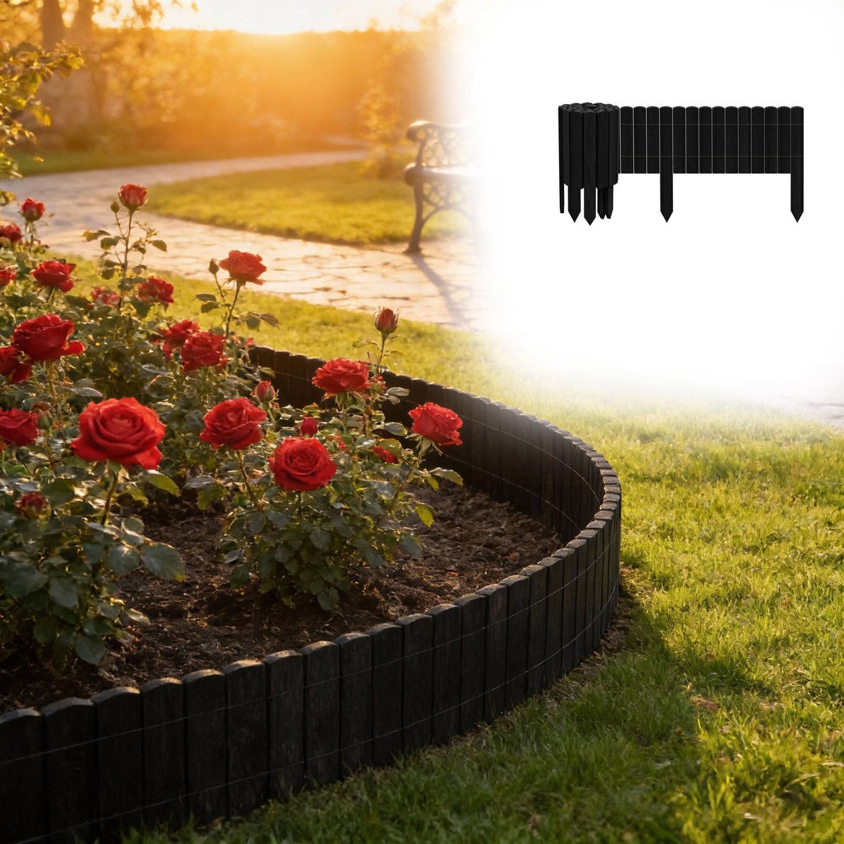 Aufun Flexibele grenenhouten schutting, tuinranddecoratie - 20×200 cm Antraciet - Geschikt voor het markeren van paden, tuin- en gazongrenzen.