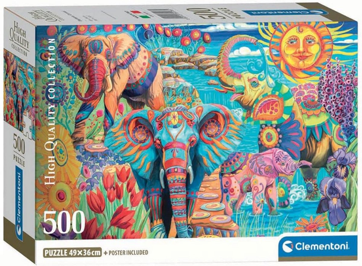 500 Stukken Puzzel Olifant Thema - Inclusief Poster - Compacte Box - Gemaakt in Italië