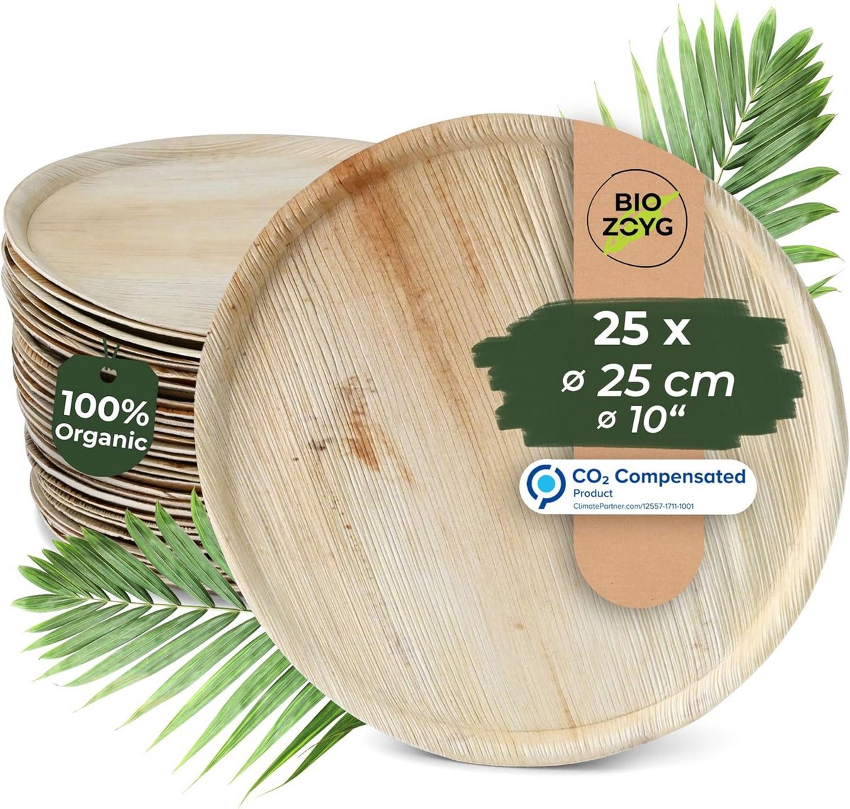 Ronde Wegwerpborden van Palmblad Ø 25 cm - Composteerbaar en Biologisch