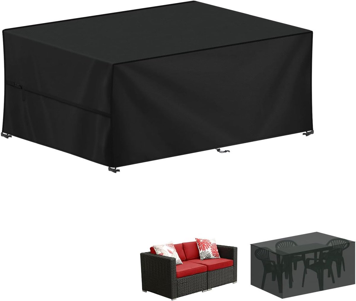 Famanu Hoes voor Tuinmeubelen Waterdichte Tuintafelafdekking Winddicht Tuinmeubelhoes 420D Terrasmeubelhoes Beschermhoes voor Tuintafels - Zitgroep - Terrasmeubels - 120x60x75cm zwart