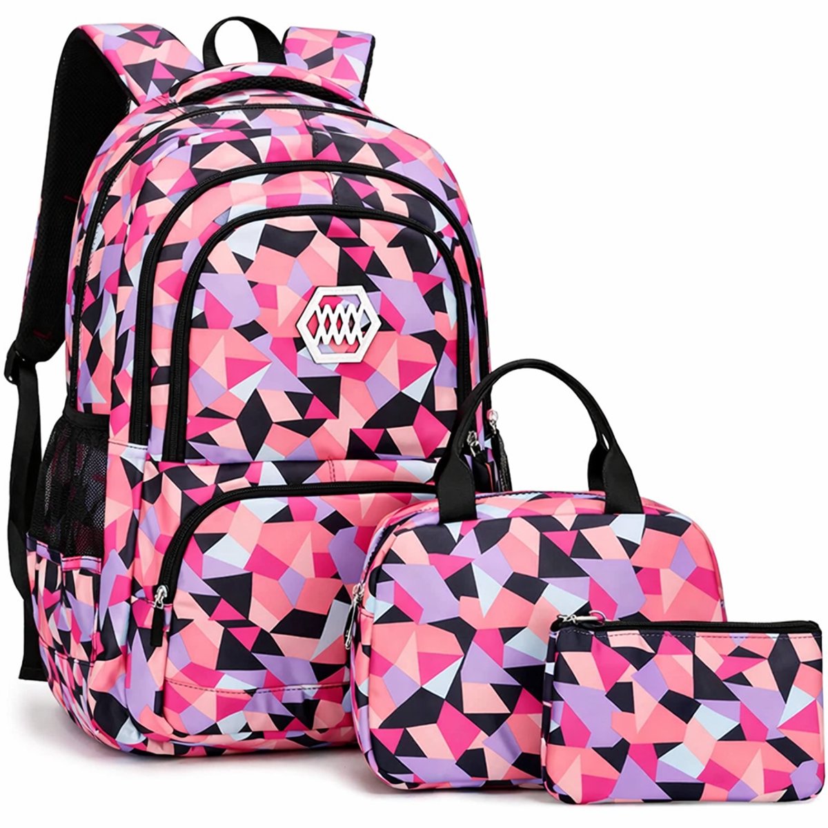 Ultiluxe® Rugzak set - 3 stuks - Roze/paars - 48 x 33 x 24 - Rugtas, lunchtas, etui - 15.6 inch laptoptas - Schoolrugzak voor kinderen - Meiden school tassen set - 35 L - Schooltas voor meisjes - Schoolrugtas met print - Tas met laptop vak