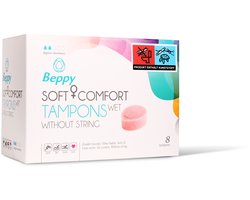 Beppy Soft+Comfort Tampons WET – 8 stuks – Zonder touwtje – Met lactagel