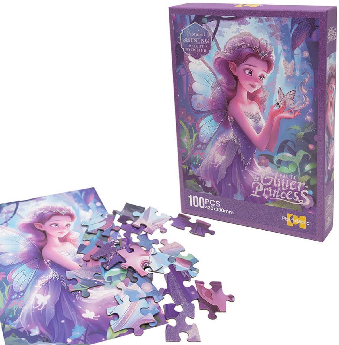 Puzzel van 100 stukjes: Prinses met vlinder en glitter
