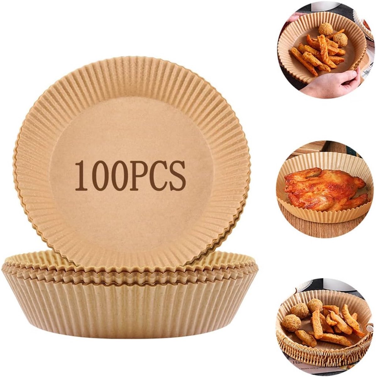 Imperatoris - Bakpapier airfryer - 100 stuks - bakpapier - Airfryer Accesoires - bakpapier rond - 20 tot 24 cm - 4.5 - 6.5 L - Bakpapiervellen - airfryer wegwerpbakjes - Hittebestendig en Vetvrij Airfryer Bakpapier