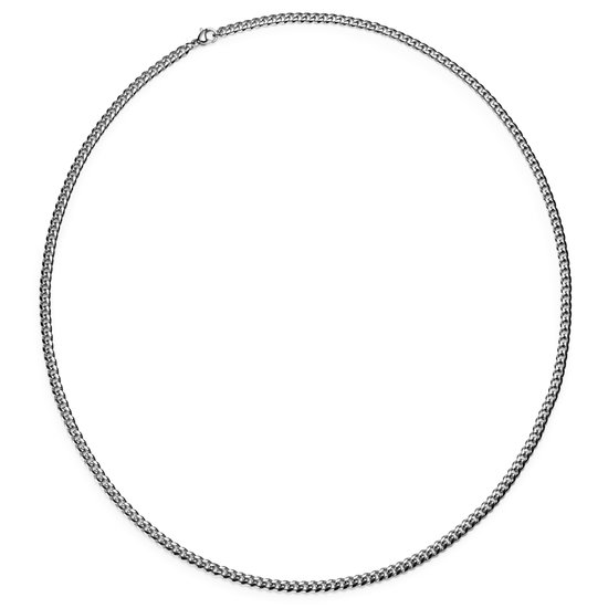 Zilverkleurige gourmet-schakelketting in een cirkelvorm, met glanzende afwerking.
