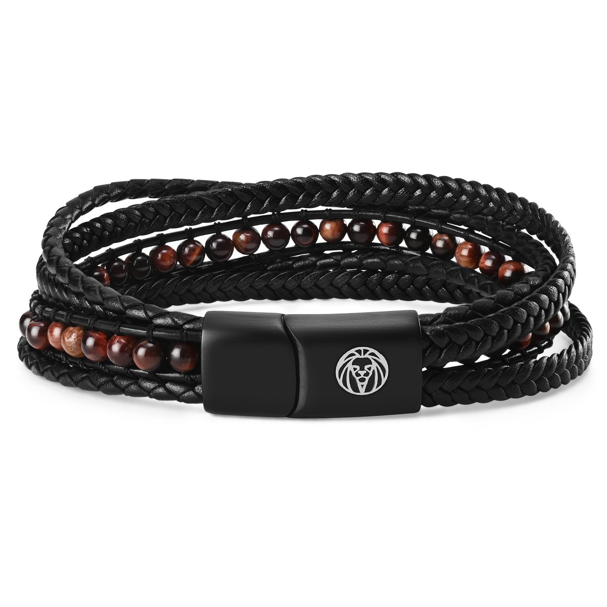 Naxos Leren Armband met Rode Tijgeroog