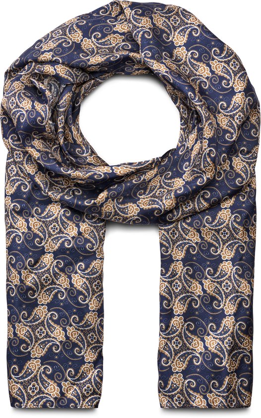 Écharpe en soie à motif cachemire bleu et doré