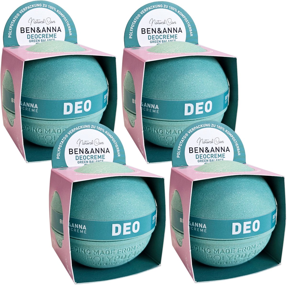 Ben & Anna - Green Balance - Poly Potato Deocrème - 4 Pak- 4x 40GR - Voordeelverpakking