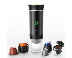 Draagbaar koffiezetapparaat voor op reis - Draadloos ontwerp, geschikt voor gebruik in de auto - 12V - Espresso - Compatibel met Nespresso en Dolce & Gusto koffiemachines - Koffie in capsules - Gemalen koffie - Kopformaat - Oplaadbaar - Zwart