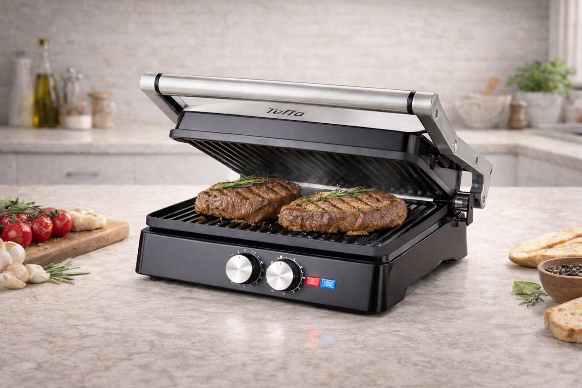 Panini Grill Contactgrill – Grote 30×24 cm Grill & Tosti apparaat – 2000 W Contactgrill met Zwevend Deksel