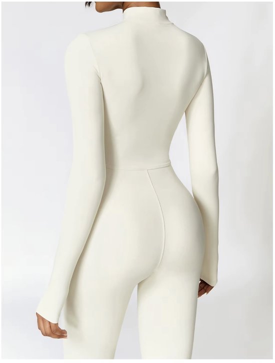 Volt Zip Long Jumpsuit – Maat M – Creme - Gevoerde Long Sleeve Dames Jumpsuit - Beige — afbeelding 2