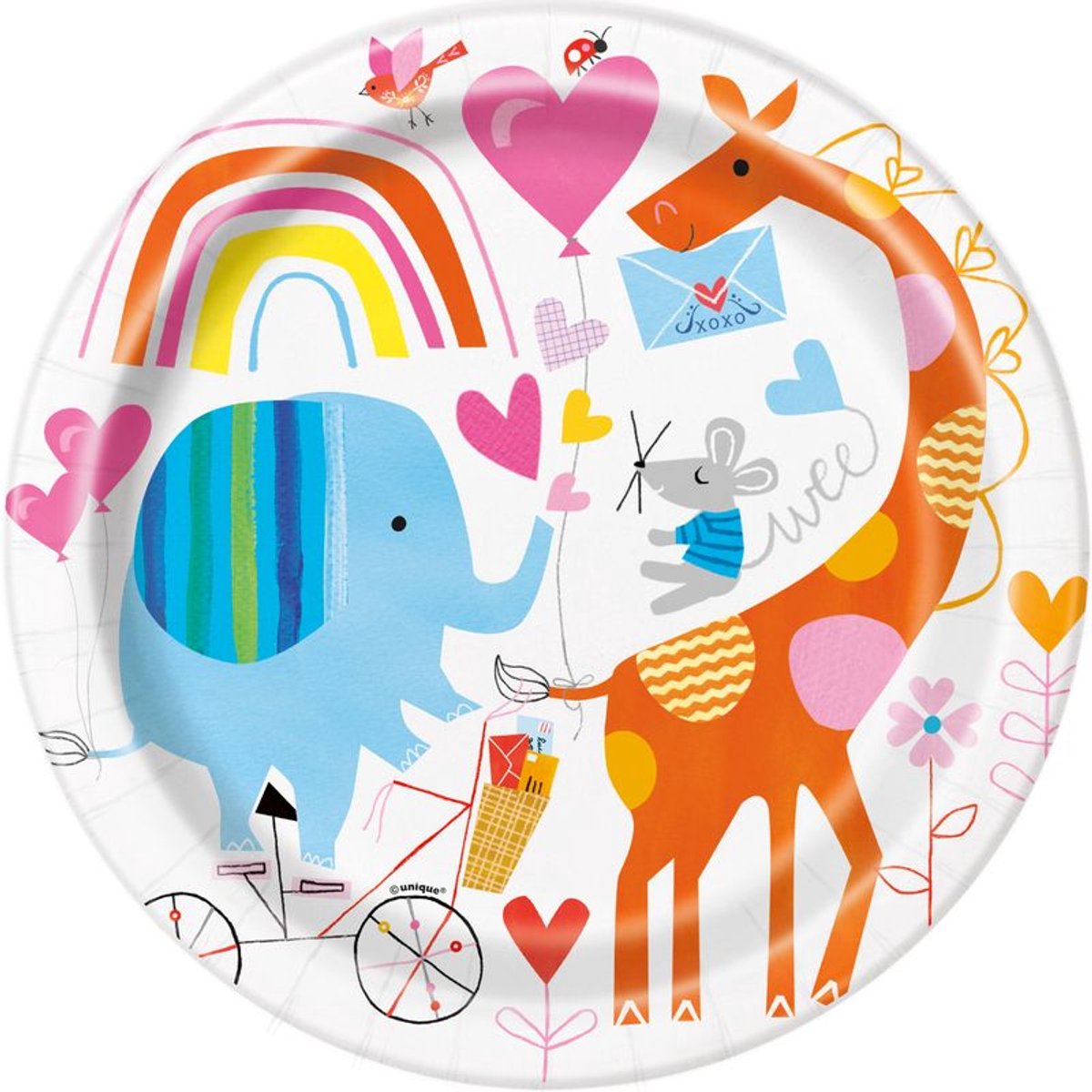 8 papieren bordjes met Baby Zoo-thema voor de babyshower.