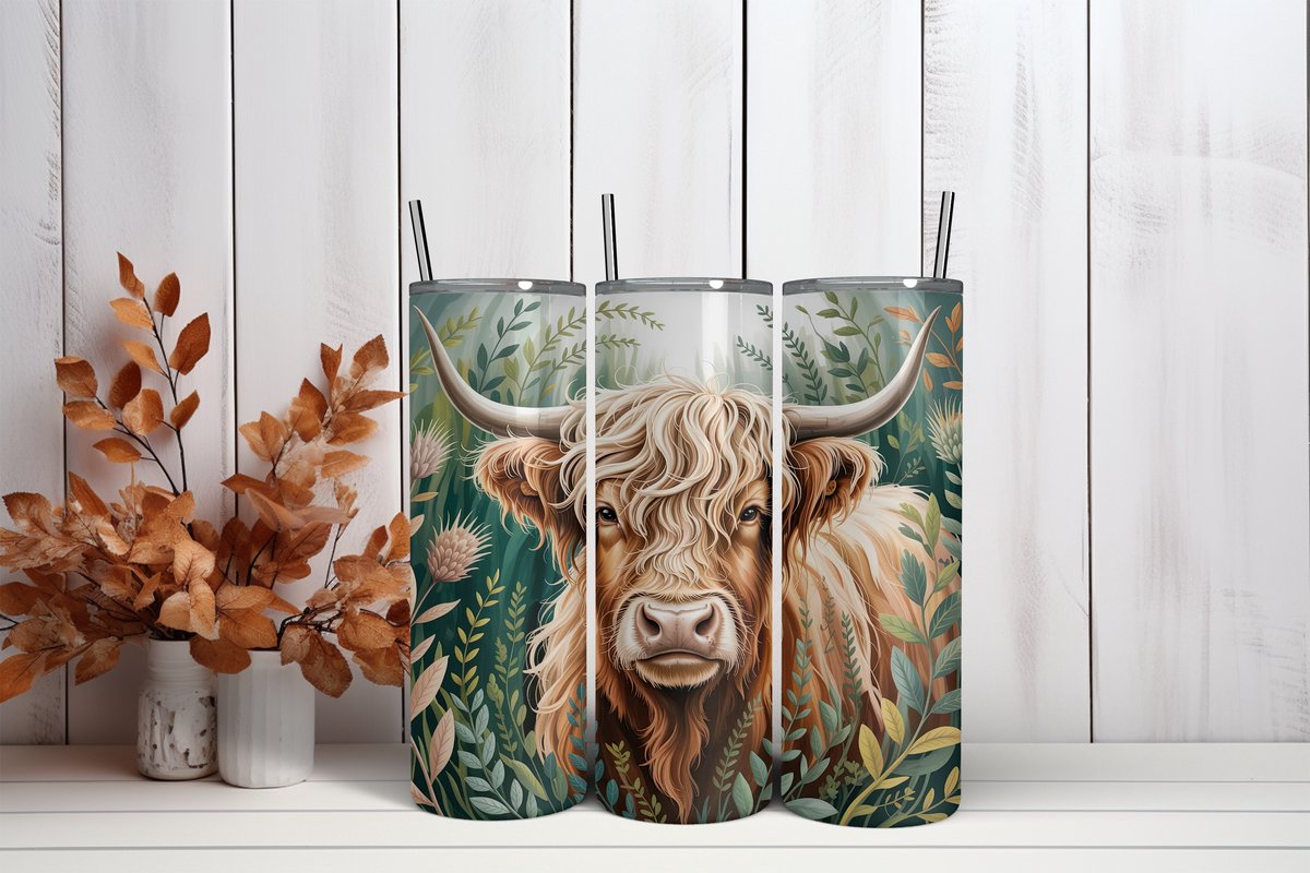 Thermosbeker Schotse hooglander - 600 ml RVS Tumbler met Rietje - Cadeau - Schoolbeker - Antilek dop - Vaatwasserbestendig - Werkbeker - To go beker - Zomaar