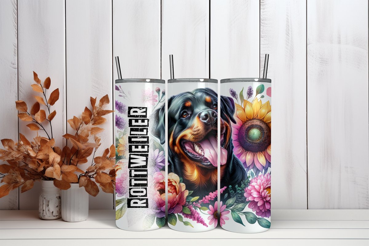 Thermosbeker Rottweiler - 600 ml RVS Tumbler met Rietje - Cadeau - Schoolbeker - Antilek dop - Vaatwasserbestendig - Werkbeker - To go beker - Zomaar