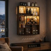 Yorbay Wijnrek van hout, wijnrek aan de muur, voor het opbergen van flessen, wijnglas en wijnflessen, ideaal voor wijnflessen, champagne, rek