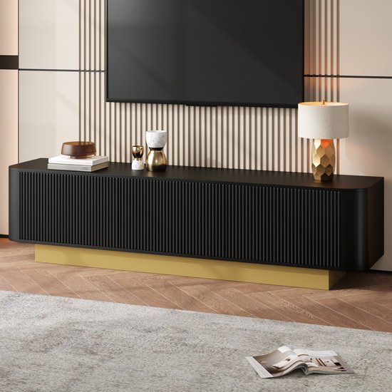 Sweiko TV-kast - 3 portes - Coins arrondis - Étagères réglables - Zwart