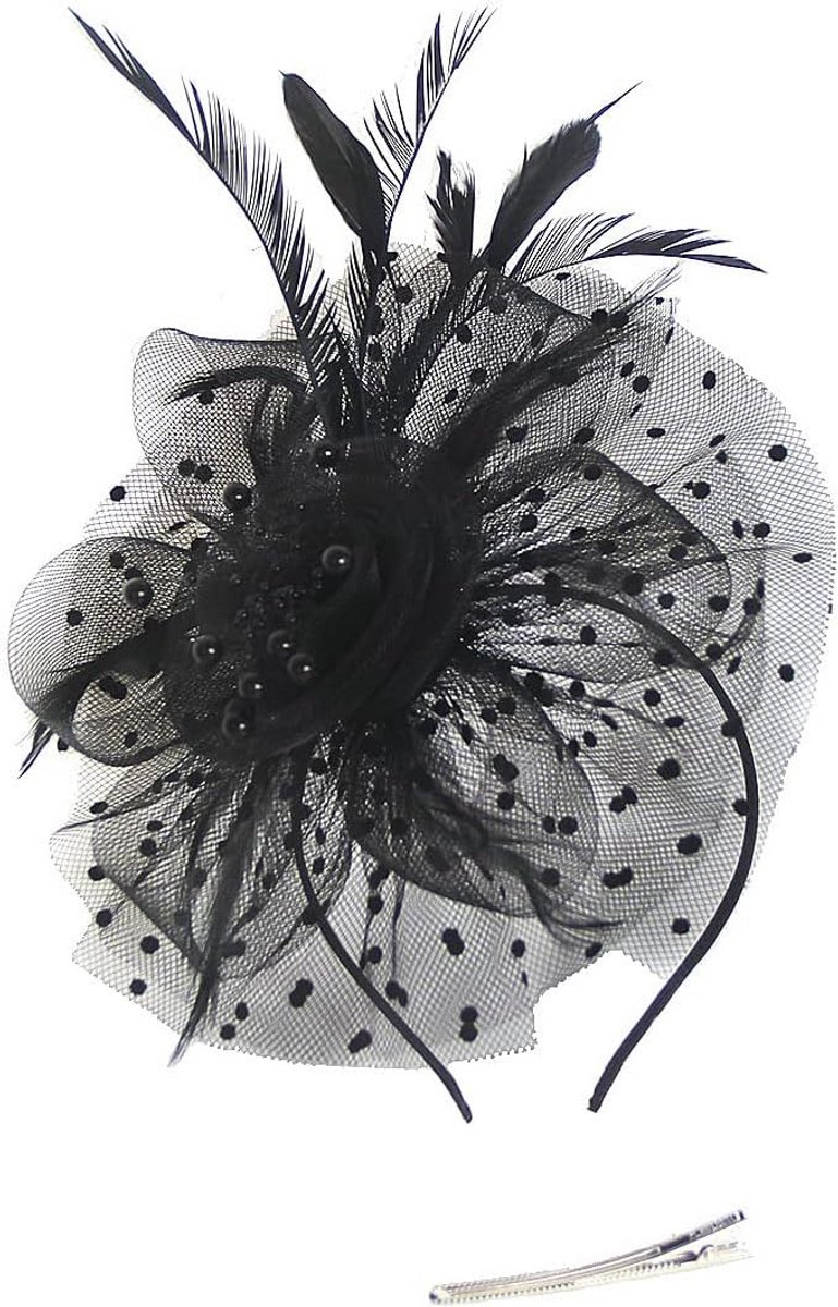 Vintage Hoed met Bloem en Hart Haaraccessoire voor Dames en Meisjes - Zwart