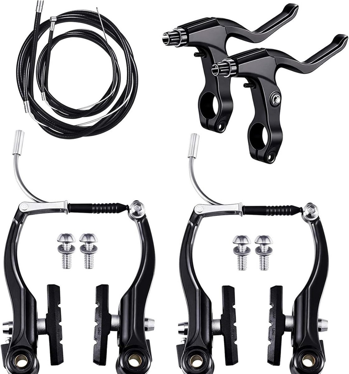 Complete V-Brake Fietsremset voor en achter met hendels en kabels voor MTB en Racefiets
