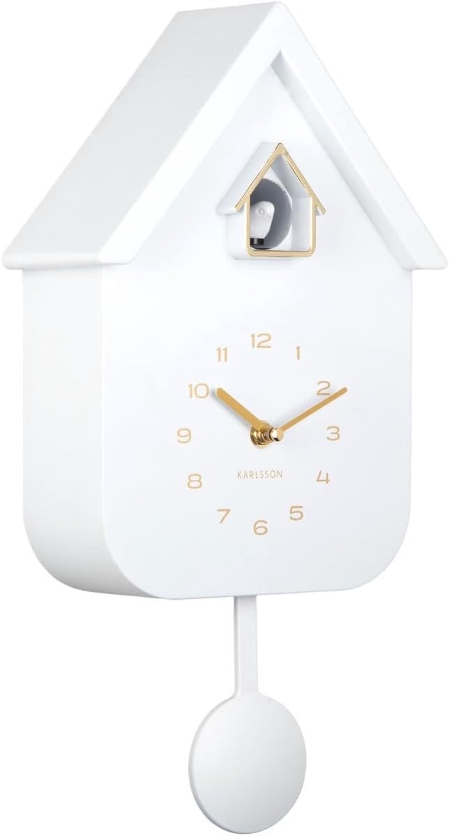 Moderne Huisvormige Wandklok met Koekoekslag - Wit Vierkant