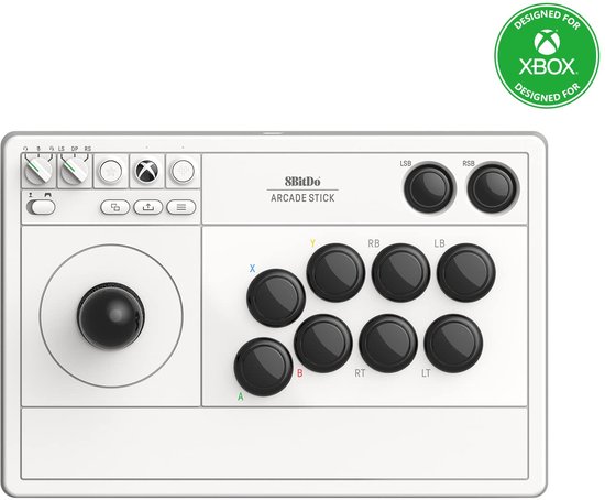 8Bitdo Arcade Stick Zwart, Wit RF/USB Joystick Analoog/digitaal PC, Xbox One, Xbox One S, Xbox One X, Xbox Series S, Xbox Series X