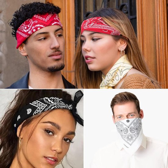 Boolavard 100% katoen, bandana's met origineel paisley-patroon, kleur naar keuze, hoofdband/haarsjaal, aanzet, polsband, hoofdbinding, zwart