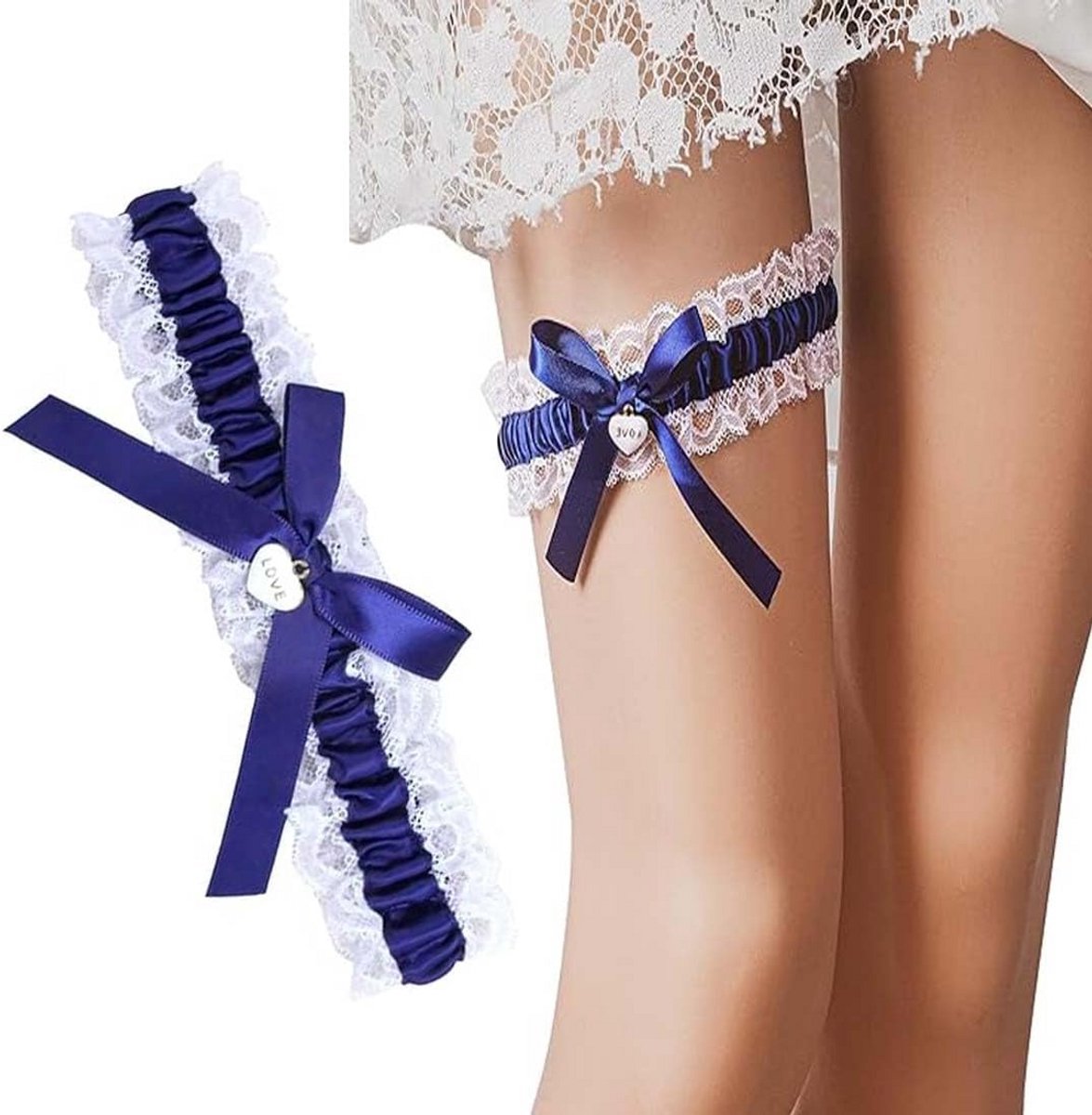 Bruidsgarter Blauw Kant - Elastisch & Verstelbaar voor Dames (35-60 cm)