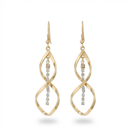 Boucles d'oreilles dorées pour femme - boucles d'oreilles torsadées - boucles d'oreilles longues avec pendentif en cristal