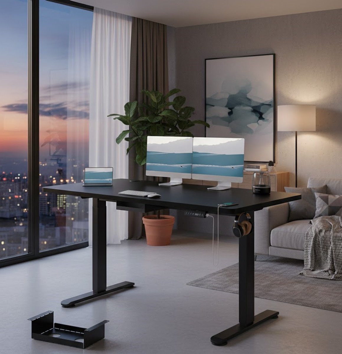 Elektrisch In Hoogte Verstelbaar Bureau 140x70 cm – Zit-Sta Bureau met 3 Geheugeninstellingen, USB-A Poort en Kabelmanagement – Ergonomisch Bureau voor Kantoor, Thuiswerk, en Studie – Zwart A-Furniture
