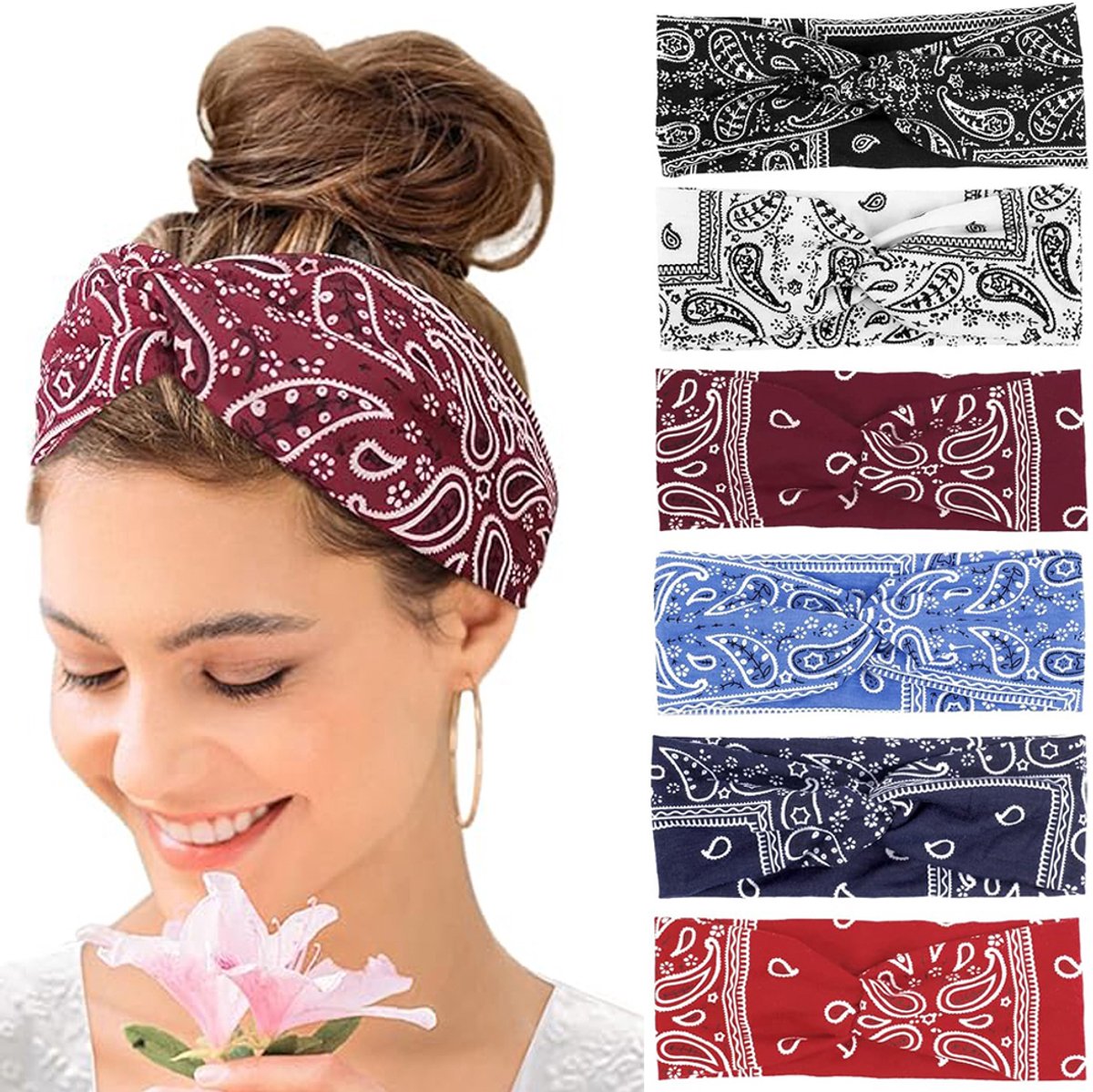 6 stuks brede haarbanden voor dames, boho print hoofdbanden, zachte elastische hoofdband dames accessoires, yoga sport haarband, Veelkleurig