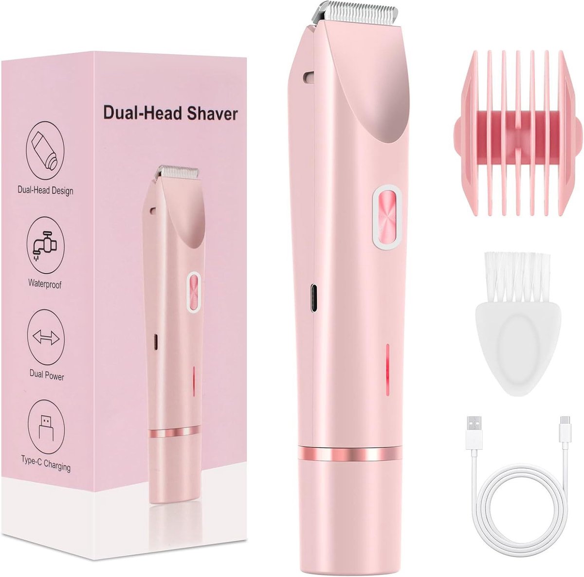 2-in-1 epilator - elektrisch scheerapparaat vrouwen - Ontharingsapparaat - Scheerapparaat met dubbele kop - Geschikt voor lichaam, gezicht en bikinilijn - Oplaadbaar via USB-C - ABS - Roze