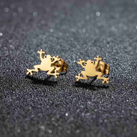 - Boucles d'oreilles en acier chirurgical, puces auriculaires couleur or, grenouille