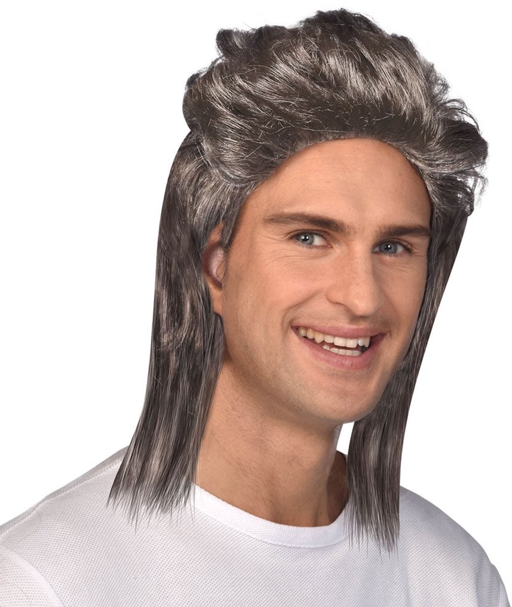 Mullet Pruik Heren 80s Kostuum Accessoire Bruin