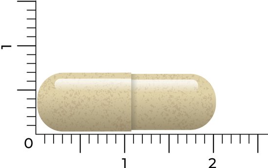 Een beige capsule gemarkeerd met schaalverdeling.
