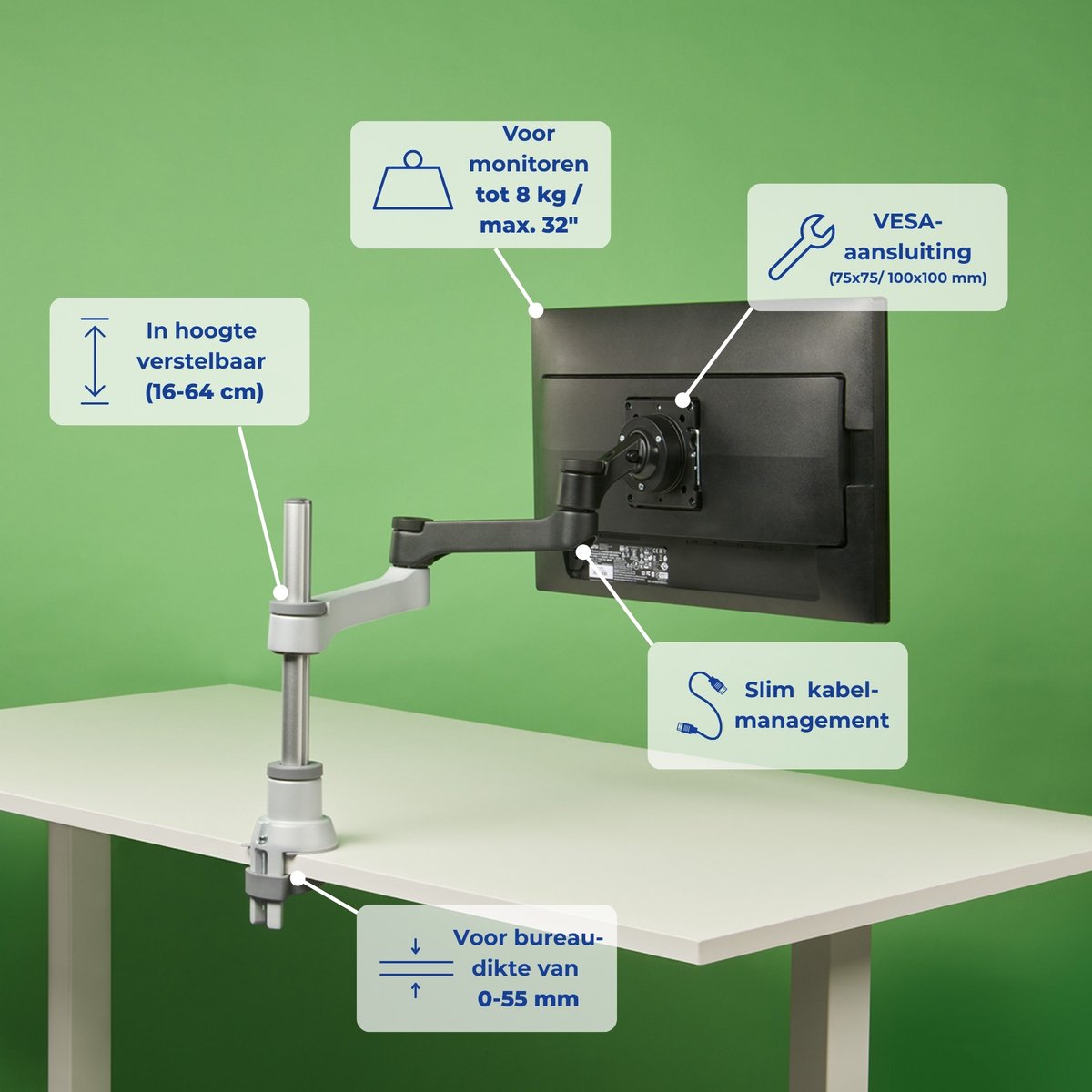 R-Go Zepher Monitorarm - Ergonomisch verstelbaar voor 1 scherm