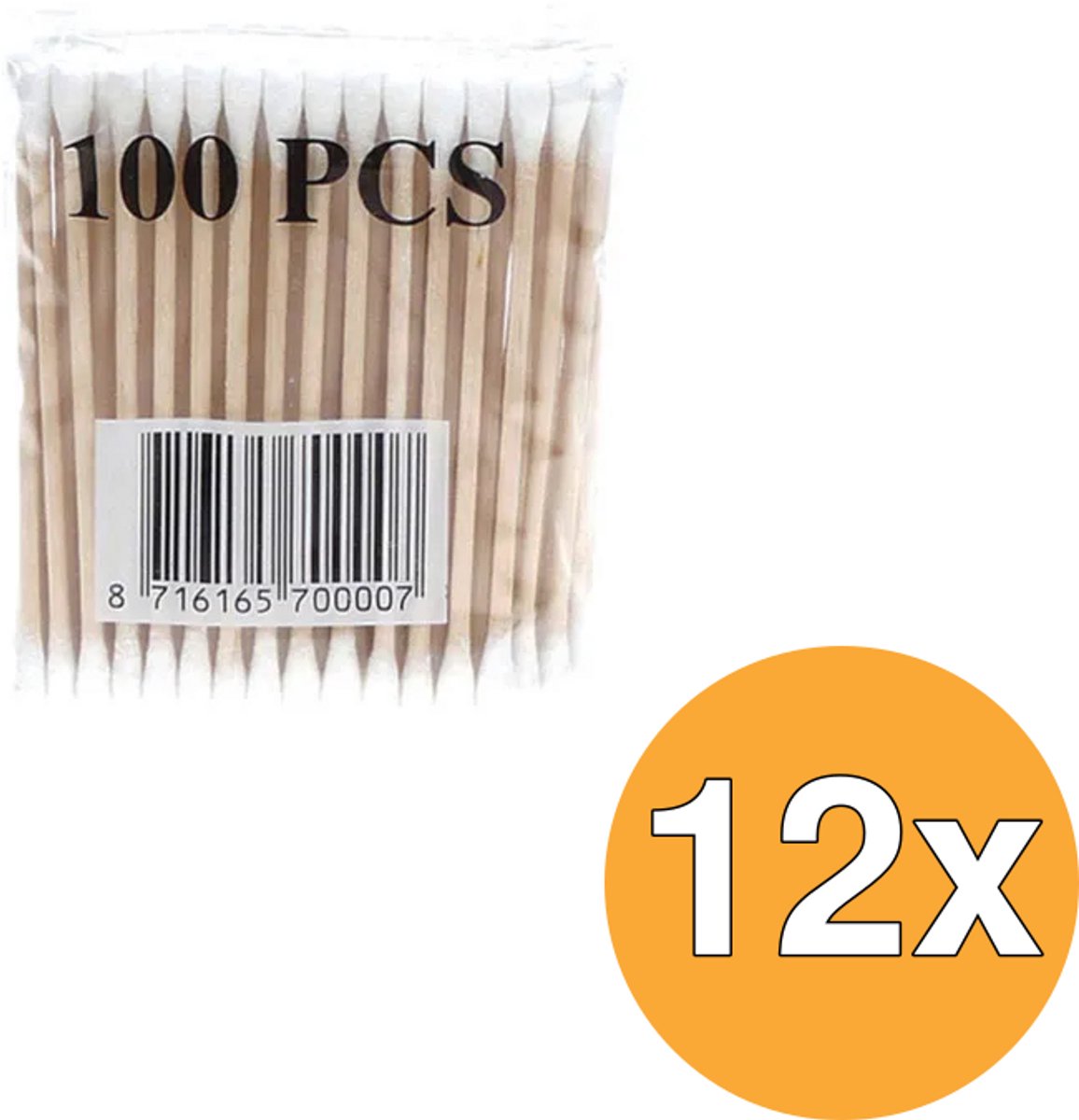 12x Diversen Wattenstaafjes Hout (100 stuks)