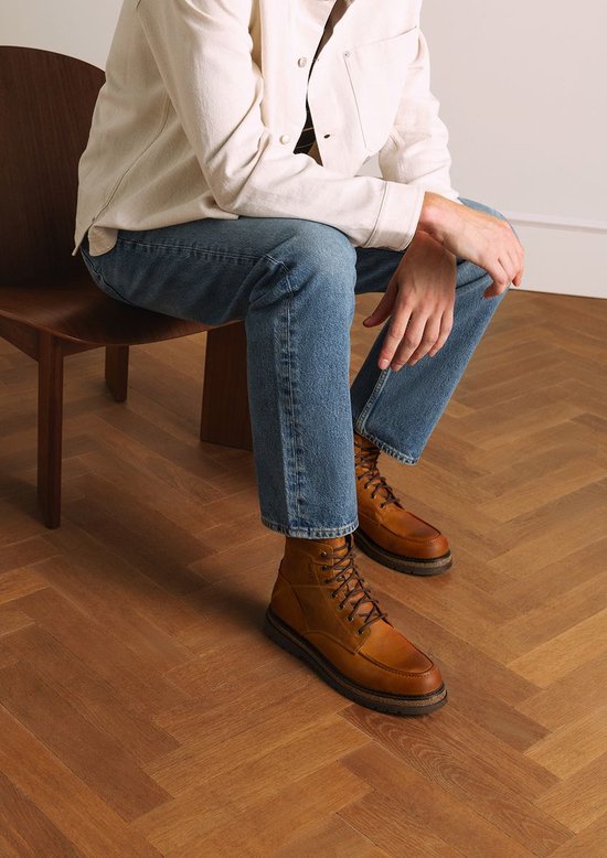 Manfield - Homme - Bottines à lacets en cuir cognac - Taille 40