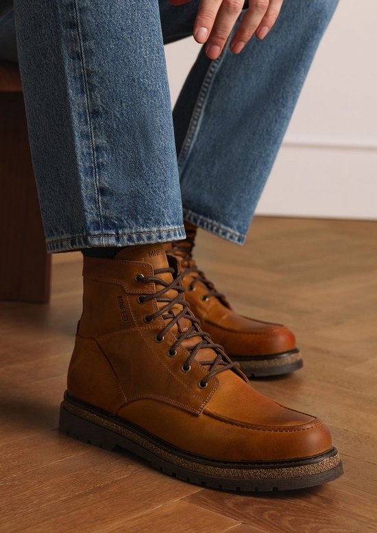 Manfield - Homme - Bottines à lacets en cuir cognac - Taille 40