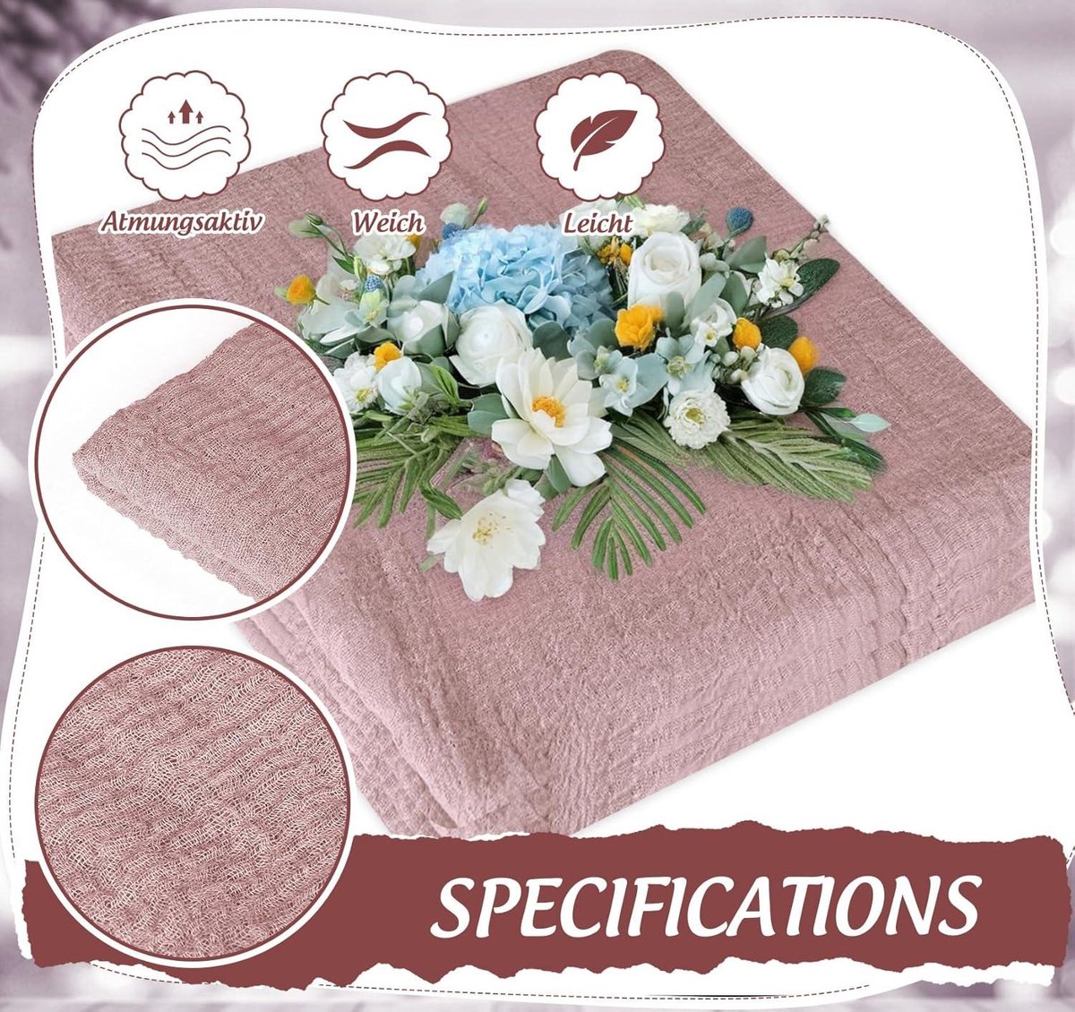 Cheesecloth Tafelloper 80×300 cm Roze voor Bruiloft en Feestdecoratie