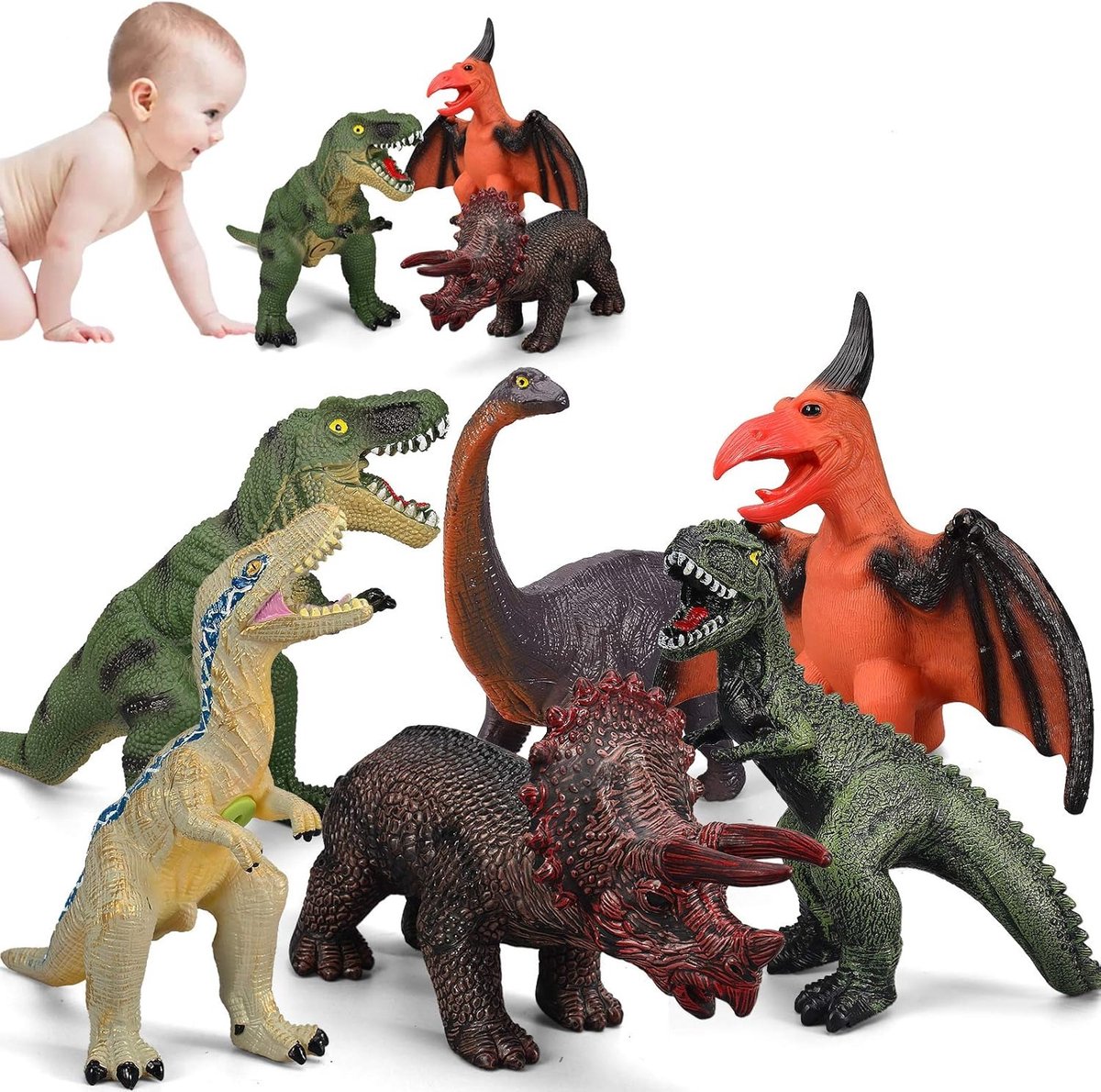 Set van 6 jumbo dinosaurussen voor kinderen van 3-5 jaar en peuters, grote zachte dinosaurussen voor liefhebbers - perfecte feestartikelen, verjaardagscadeaus