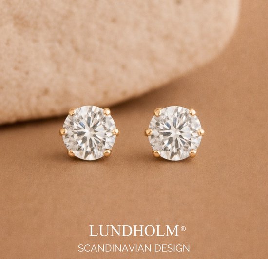 Lundholm Luxe Zirkonia Studs Boucles d'oreilles clous pierres Jewellery - Clous d'oreilles Dames Zircone 5 mm - Premium Acier Inoxydable PVD Plaqué Or - Cadeaux Femmes conseil - ma Série Nikki