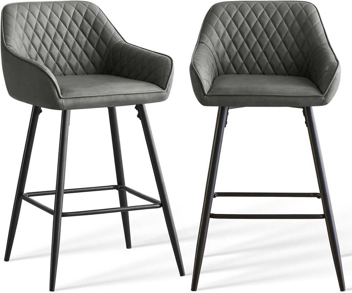 Set van 2 Barkrukken met Armleuning en PU Bekleding - Hoogwaardige Bistro Krukken