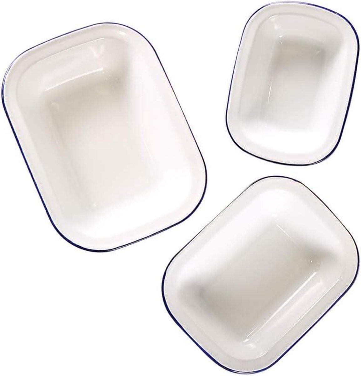 Ovenvorm voor lasagne en tiramisu, set van 3, wit en blauw, krasbestendig