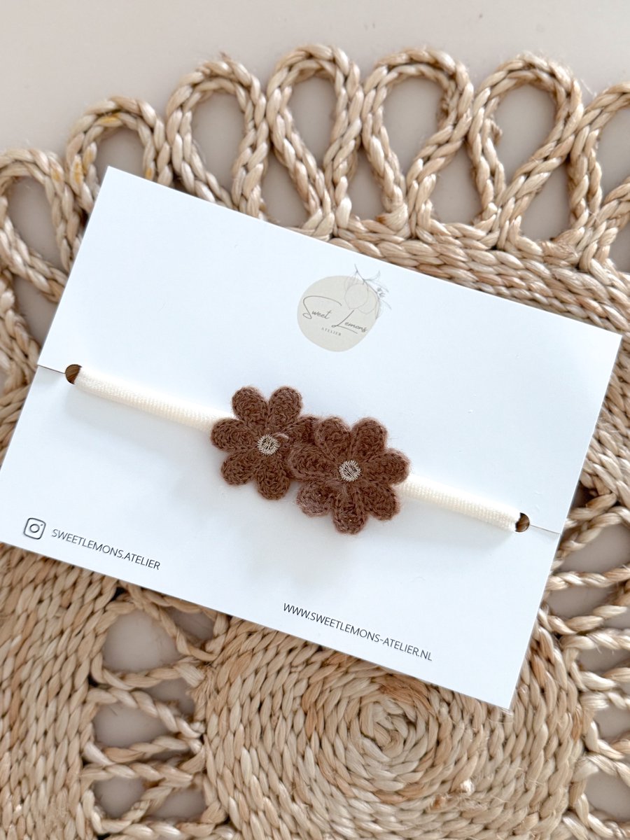 Haarband Faye - Bruin - Elastische Haarband - Haarbandje voor Baby & Newborn - Bloemen - Haaraccessoires voor Kinderen & Meisjes - Kraamcadeau