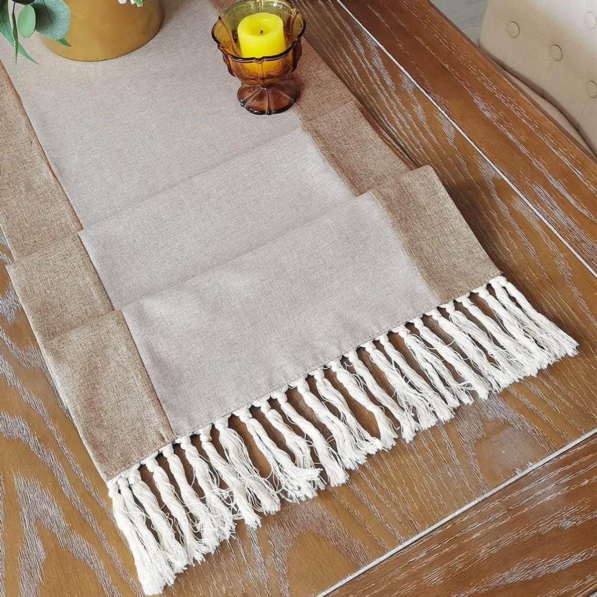 Moderne Rustieke Tafelloper met Franjes voor Buiten en Binnen - Machinewasbaar