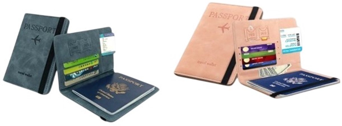 Mj Joys® - Paspoort Hoesje – Paspoorthouder – Paspoort Cover – Travel Wallet – RFID – Paspoortbeschermhoes – Passport cover – Reisportemonnee – Roze Sea Blue