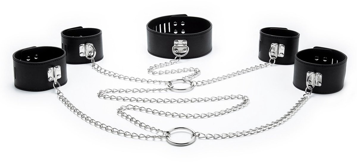 Fixxx - Boeienset met Collar en Kettingen - PU-Leer - Zwart