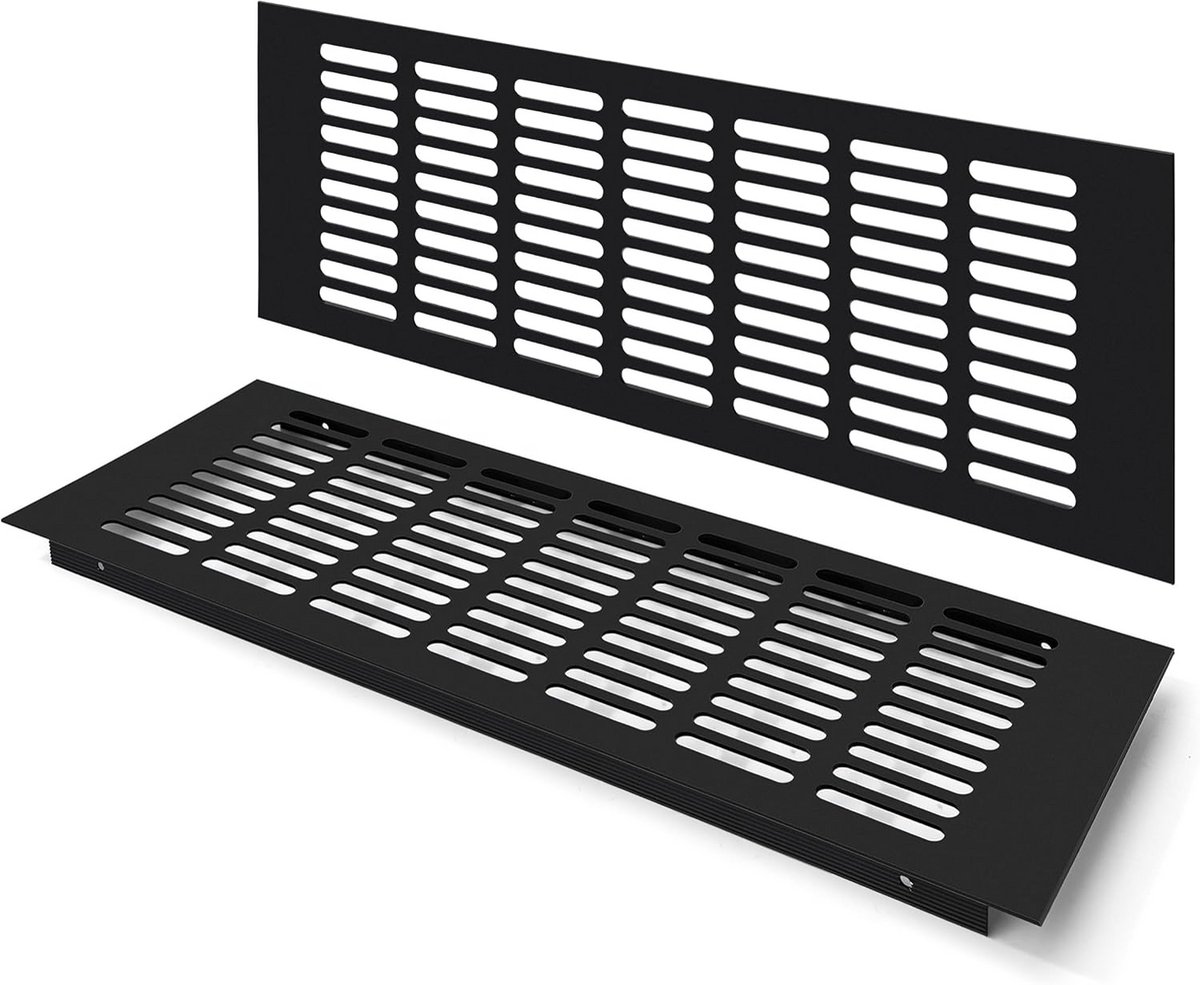 Rechthoekig Ventililatierooster Zwart 400x150mm - 2 Stuks Aluminium Luchtontluchting