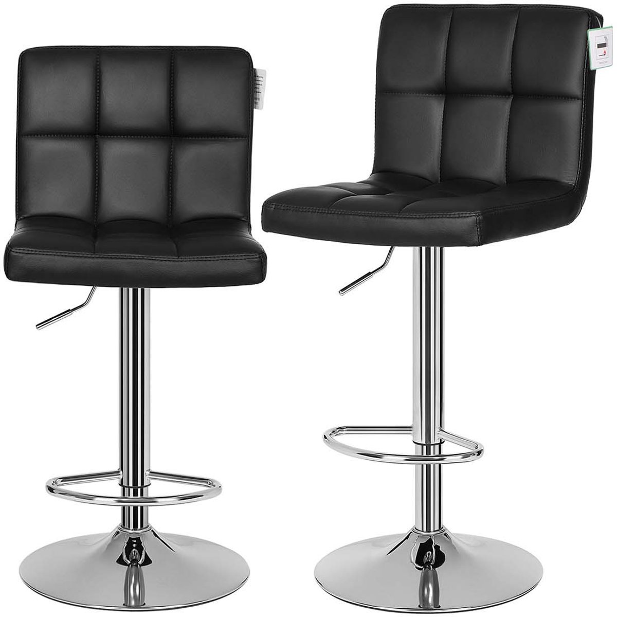Barkruk 2-delige set Comfortabele eetstoel 38×44,5×(95-115)cm Zwart Verstelbare hoogte 360